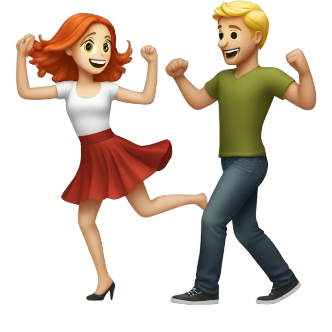 a red hair girl dancing with a blonde guy emoji