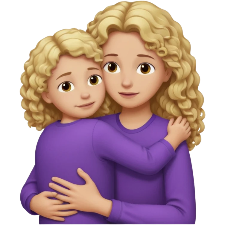 a mother with blond curly long wearing purple hugging his son with brown hair and like saying its okay emoji