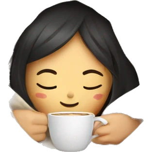 asian girl inside a blanket sipping coffee eyes closed emoji