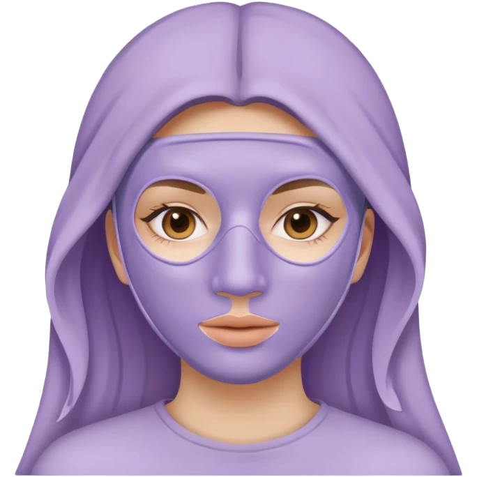 caucasian girl wearing skincare lilac colored clay mask covering face emoji