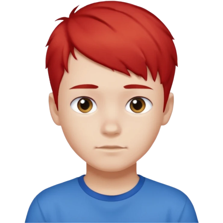 teenage boy with blue short hair, red hair ends. he is wearing a white t-shirt. emoji