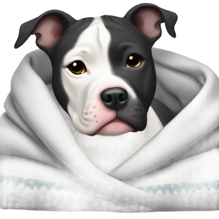 Black and White pit-bull wrapped in a blanket  emoji