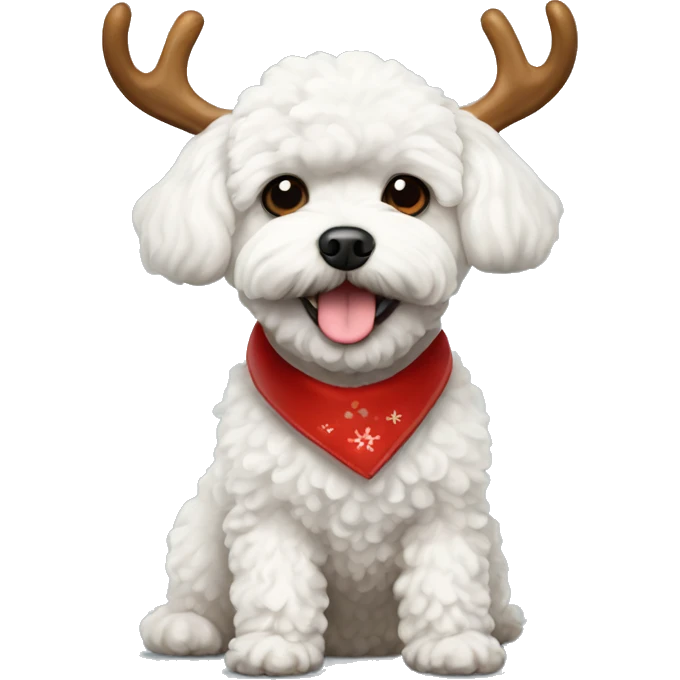 White Maltipoo dog with reindeer antlers  emoji