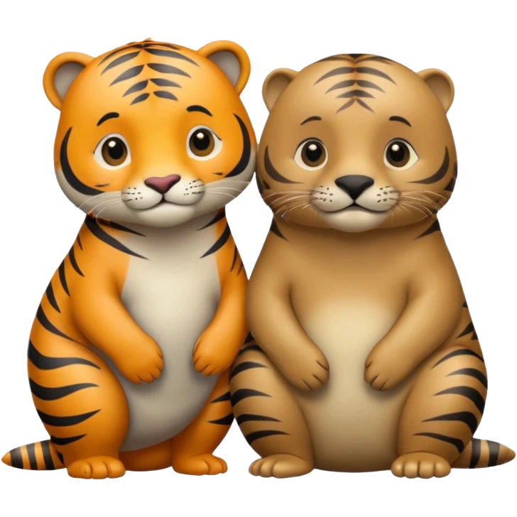 tiger and a little grey sea lion in love emoji