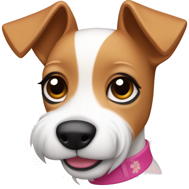 mini fox terrier with a pink collar, caramel fur, inspired by the style of “Lady and the Tramp.” White outline around it emoji