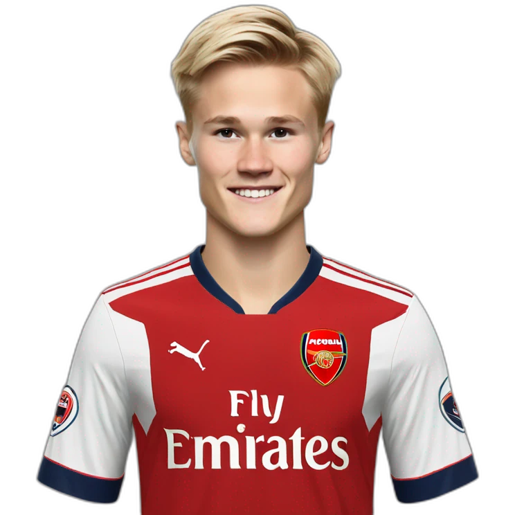 Martin Odegaard celebrates wearing an Arsenal shirt emoji