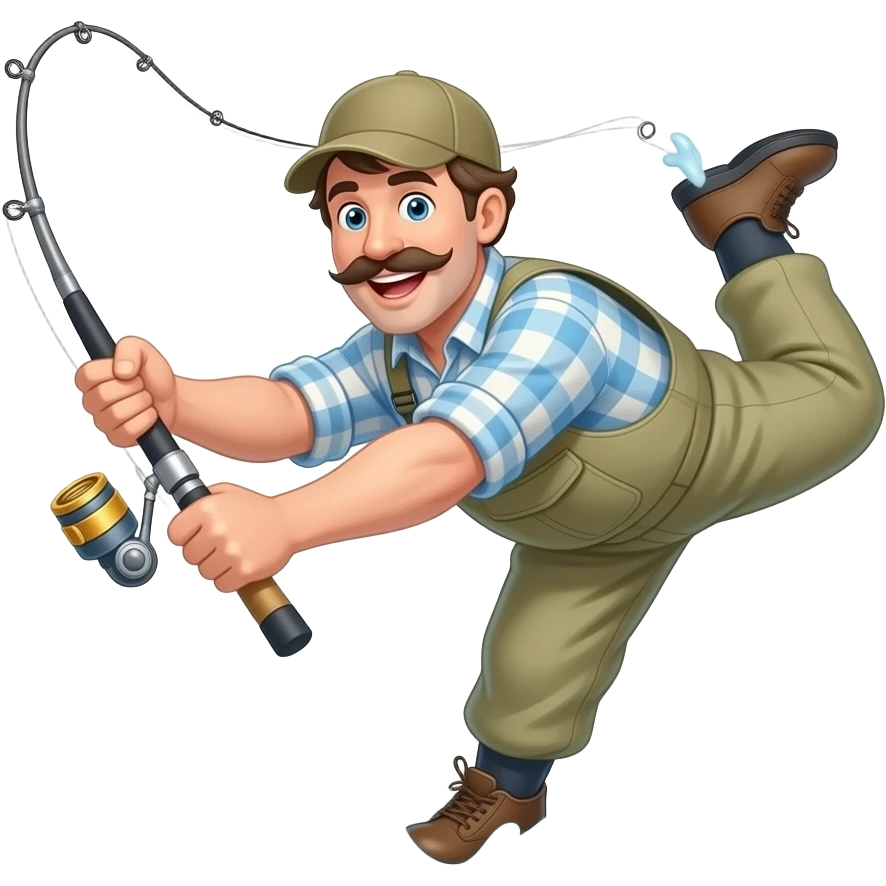 a fishermen doing a backflip with a fishing pole in his hands emoji