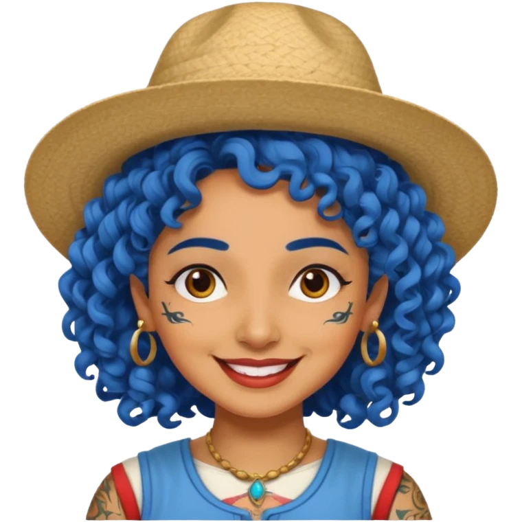 blue curly with tatoo with brest haired Kerala aunty with hat emoji