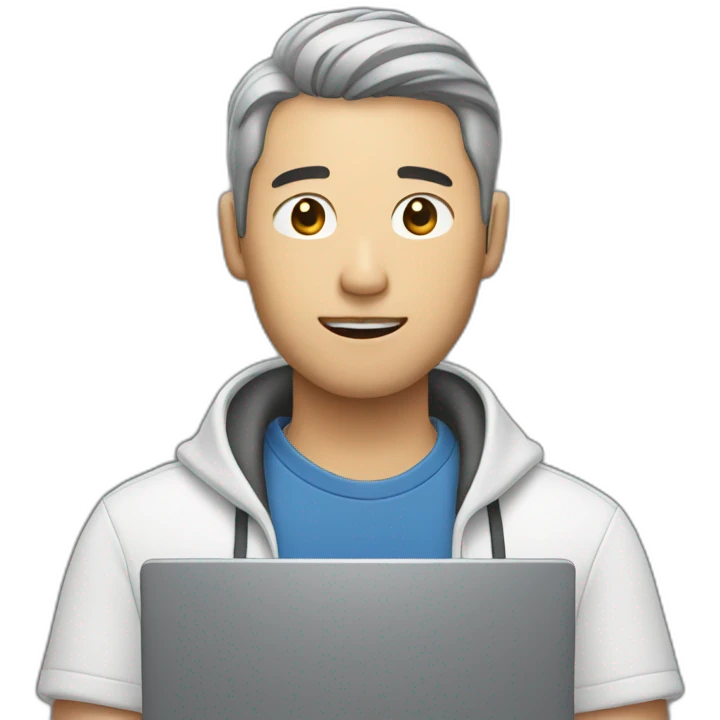 light beard asian man with computer in hand emoji