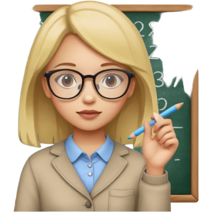 girl solving math problem on the board. emoji