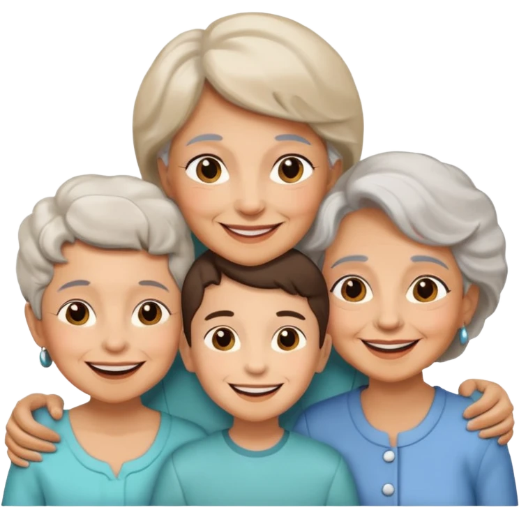 two kids (1 boy and 1 girl) with their mother and grand mother smiling emoji