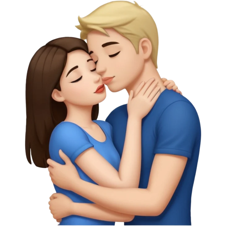 Girl kissing her boyfriend while her arms around her neck and his hands on her ass emoji