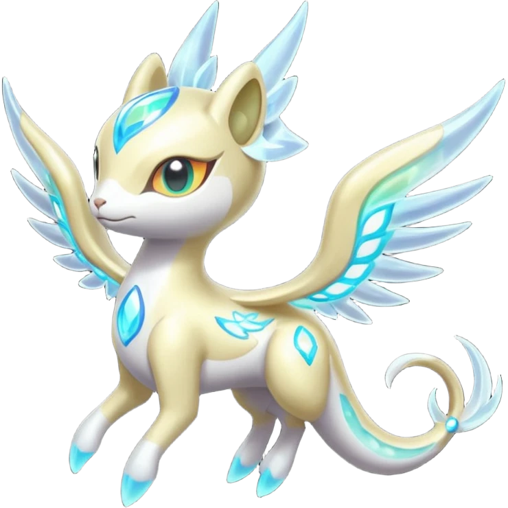 Angelic Divine Bioluminescent Translucent Luminescent Diaphanous Shiny Colorful Meloetta-Latias-Koraidon-Peppercat-Wargreymon-Protogen-Fakémon-fusion-hybrid-creature emoji