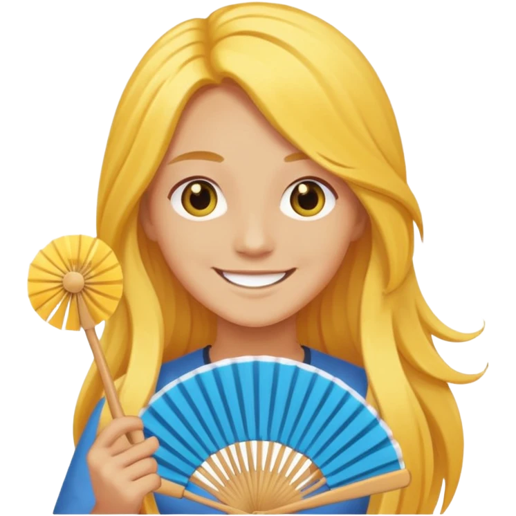 long yellow haired folding fan holder  emoji
