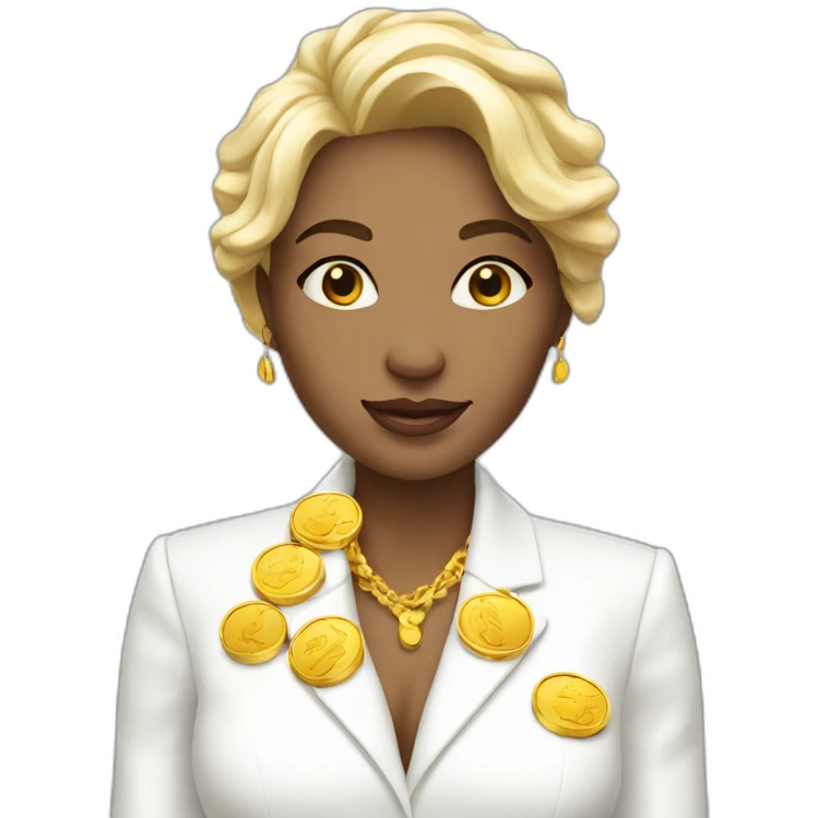 Posh-woman-with-white-suit-holding-golden-coins emoji