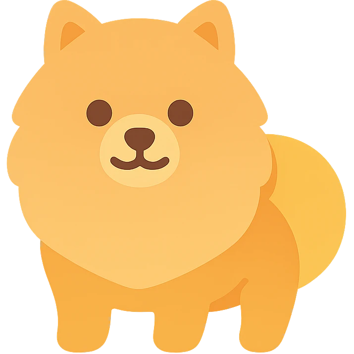 A Pomeranian Spitz icon with black outlines and filled with bright colors. emoji