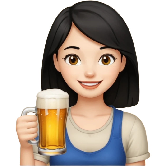 black haired girl drinking beer emoji