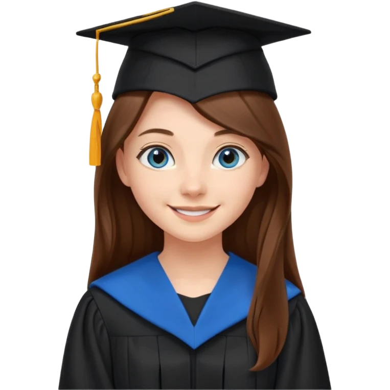 school graduation with a pretty female graduating student with long brown hair, blue eyes emoji