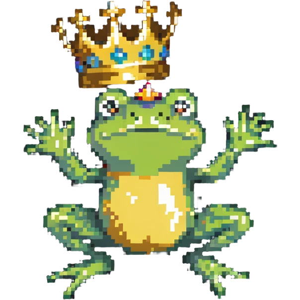 frog wearing a golden crown jumping pose emoji