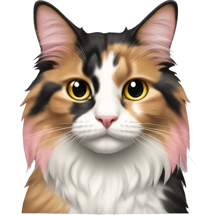 Long-haired Calico cat pink nose standing emoji