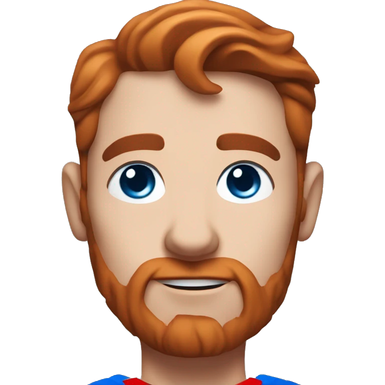 Superman with a goat, blue eyes, reddish hair, freckles, reddish beard, freckles on face emoji