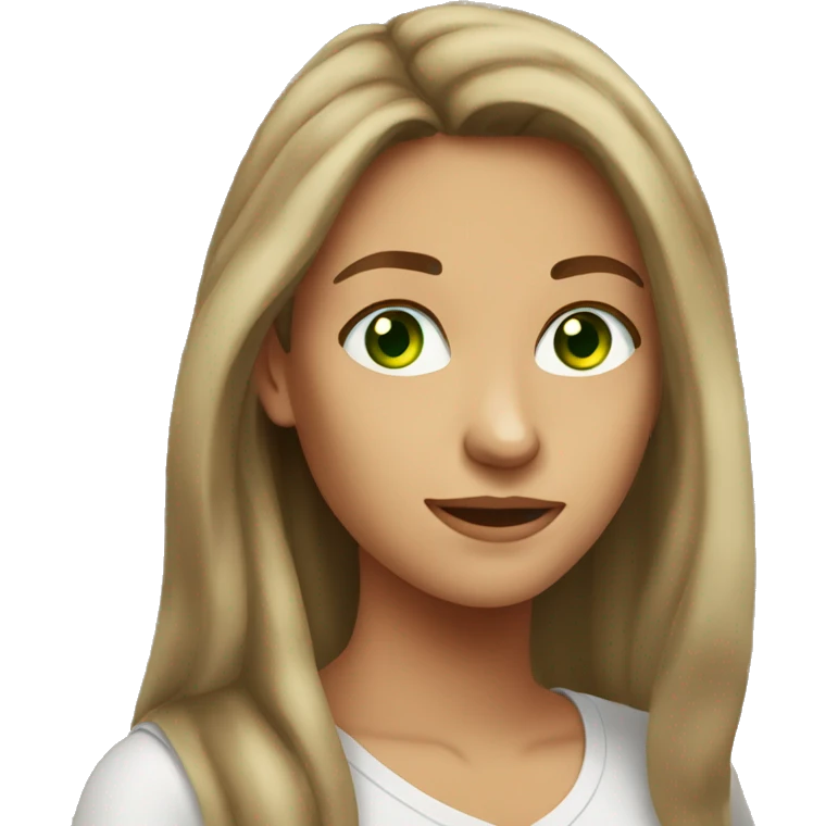 tan young woman green eyes long brown hair pretty emoji