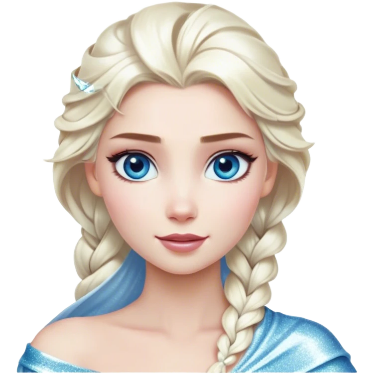 Cinematic Realistic Elsa Portrait, depicted with lifelike skin texture, soft natural lighting, and intricately detailed platinum blonde hair styled elegantly. Her striking, expressive blue eyes exude confidence and grace, complemented by a serene and regal expression. She is dressed in her signature icy attire, with shimmering fabric textures and delicate folds that catch the light beautifully. The portrait features a soft, enchanting glow with a cool, radiant finish, capturing the essence of timeless elegance in a realistic and painterly style, evoking a sense of depth and authenticity. emoji
