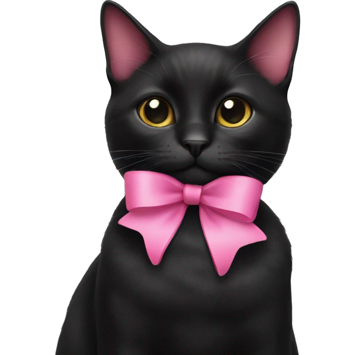 black cat with a pink bow on the neck  emoji