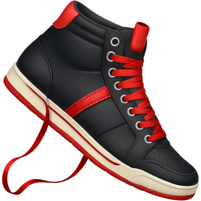 an ios genmoji for pair of black mid top sneakers with red laces emoji