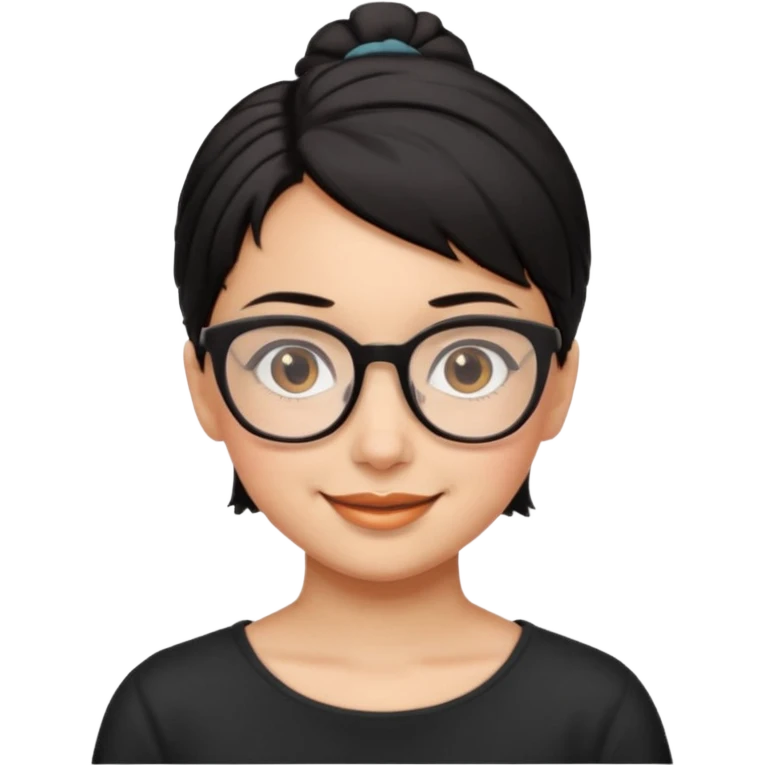 Ragazza con i capelli corti neri legati  con gli occhiali e gli occhi marroni emoji