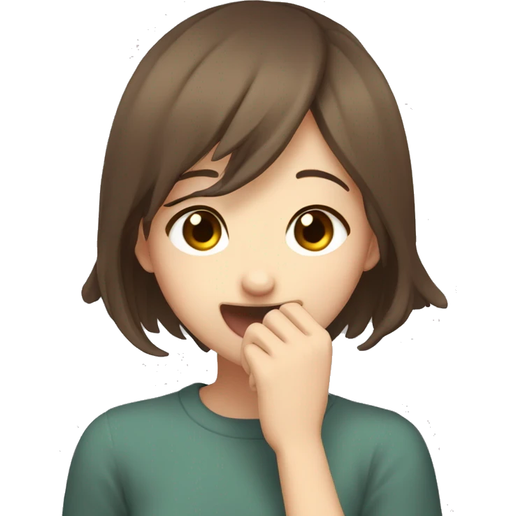 Anime style brown hair girl giggling with hand before her mouth emoji