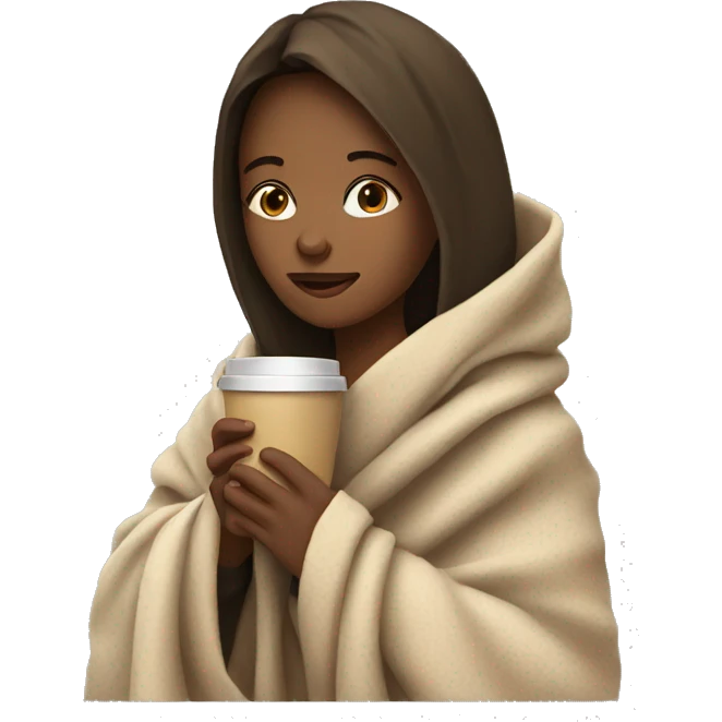 Girl drinking coffee, wrapped in a cozy blanket emoji
