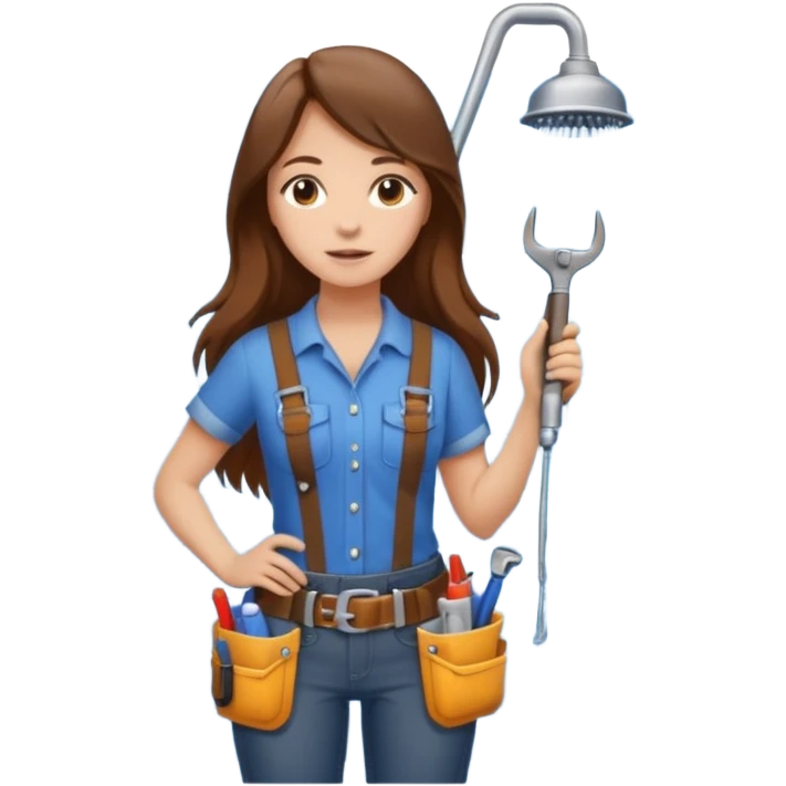 beautiful girl with long brown hair constructing new shower in bedroom emoji