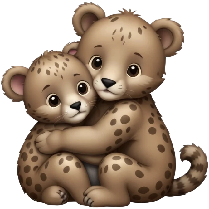 brown bear cub hugs gray puma emoji