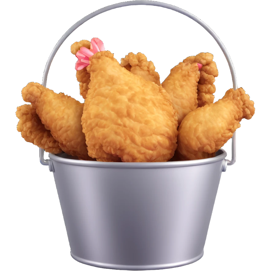 crispy fried chicken, golden-brown with light texture detail, in a silver steel bucket emoji