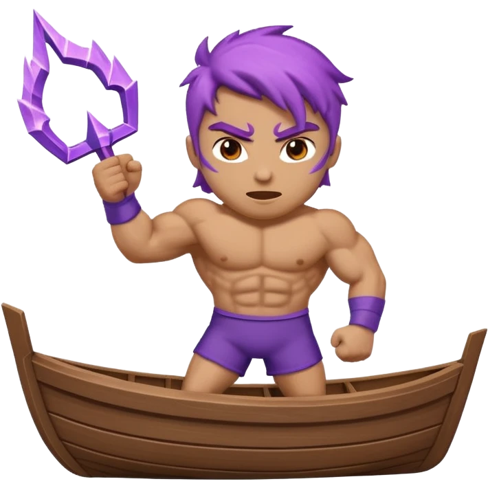 an animated gif emoji of a buff purple lightning bolt sailing away on a boat emoji
