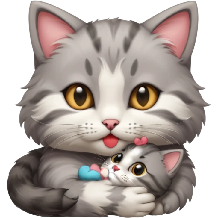 Kitten kissing mommy on the eye with affection and lots of cuteness emoji
