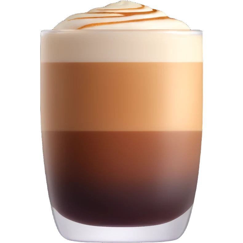 Small 4.5 ounce Gibraltar glass with cortado espresso drink, smooth gradient from light brown on top to darker at bottom, no white froth, just smooth milk and espresso integration emoji