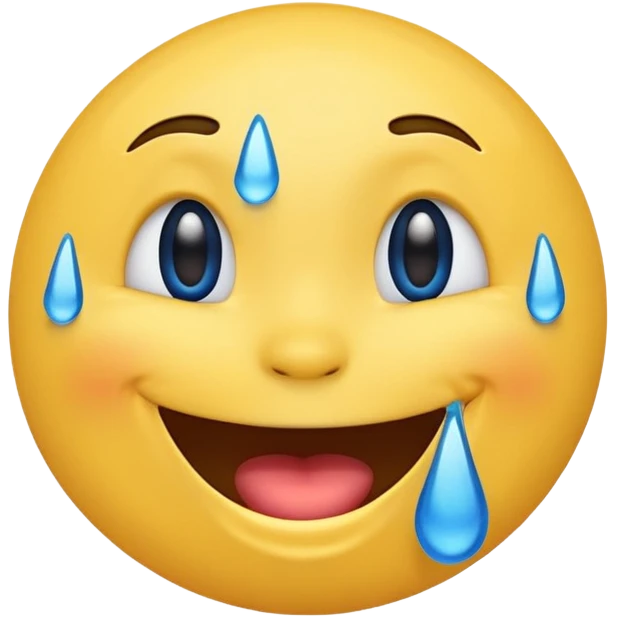 Emoji, yellow round laughing face, blue tears of joy on it  emoji