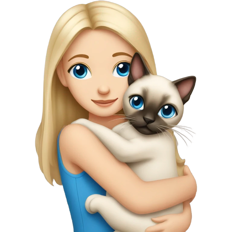 Burnette girl blue eyes hugging a Siamese cat emoji