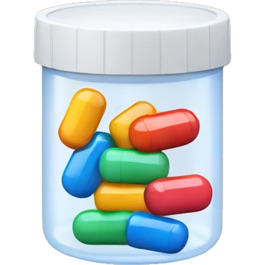 Small translucent plastic container with pills inside emoji