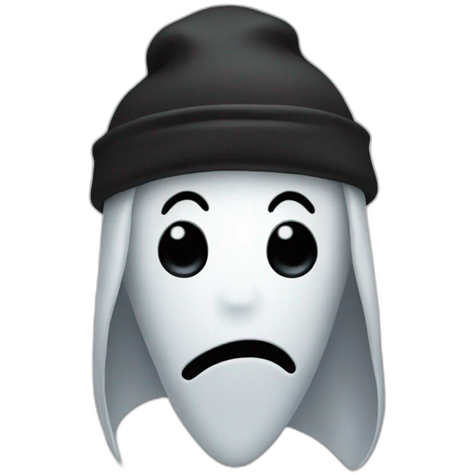 Ghost wearing a black beanie cap emoji