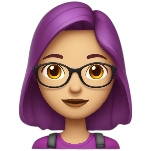 Menina caneco cacheado curto e vermelho usando óculos de armação fina roxa emoji