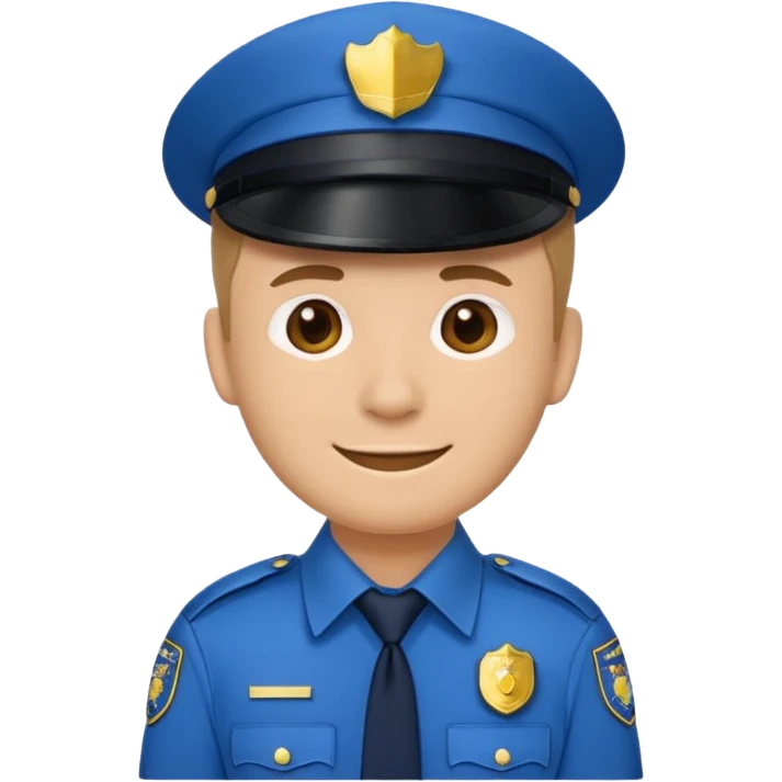 policeman emoji, blue uniform collar and badge visible, head and shoulders only, no cap/hat/headwear, flat emoji style, centered, bold outline, minimal detail, plain background emoji
