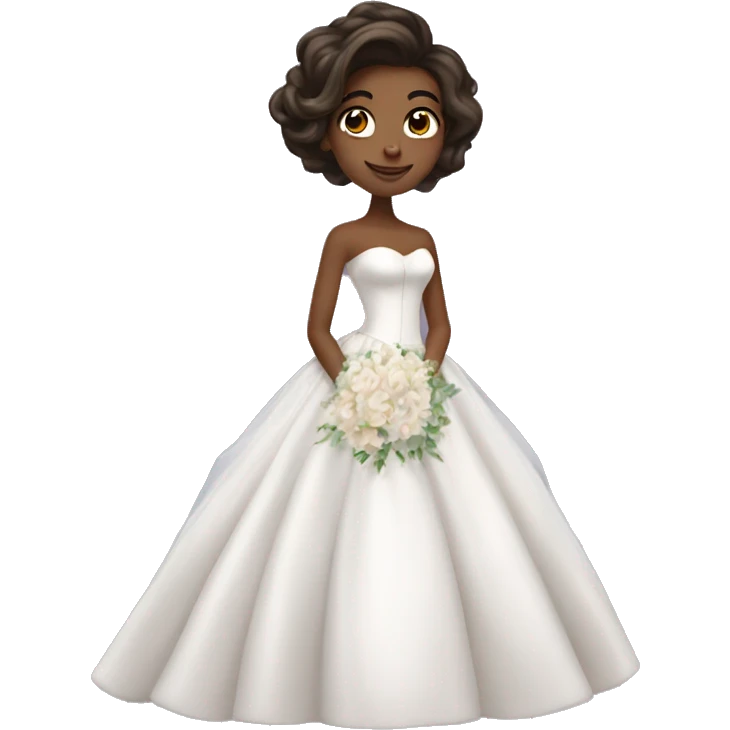 beautiful brunette girl with blowout hair in big beautiful wedding dress emoji
