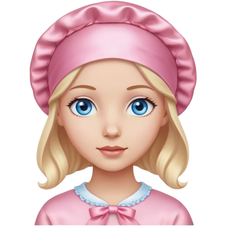 white girl with blue eyes and a pink satin bonnet emoji