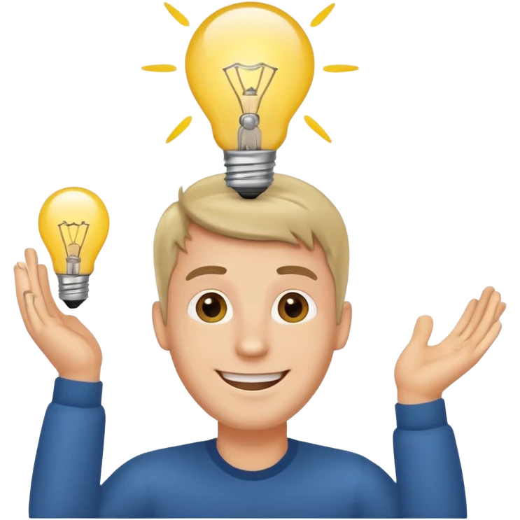 white man with light bulb over head, came up with idea emoji