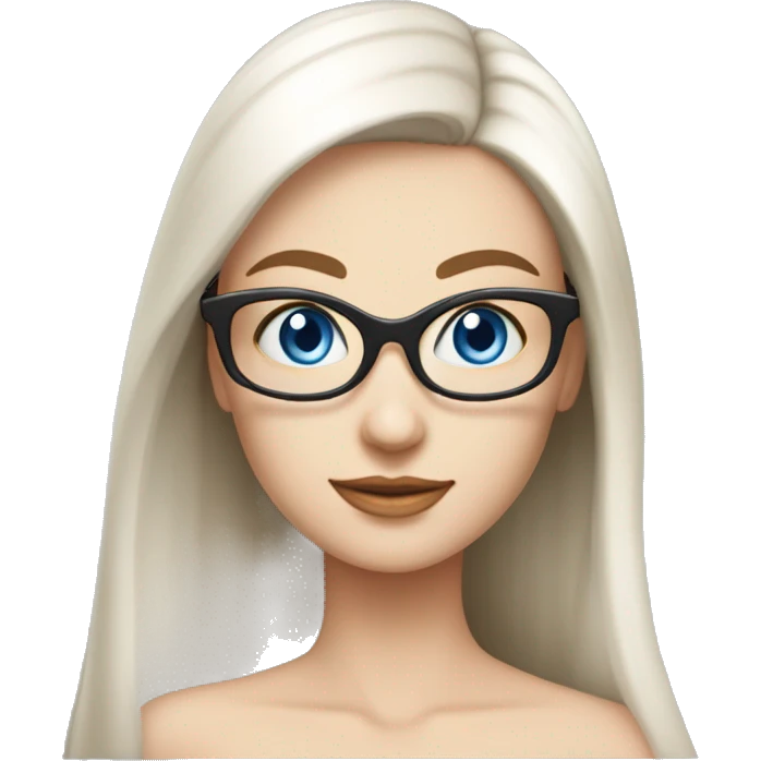 Femme vielle cheveux lisse long blanc lunette, blue eyes  emoji