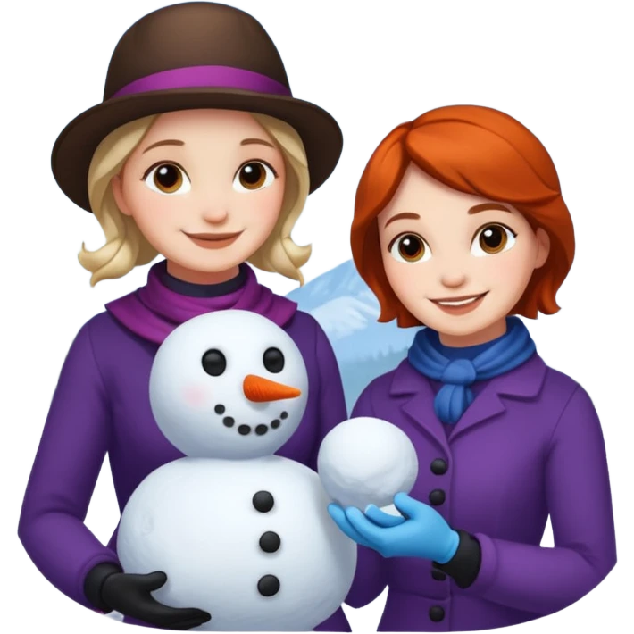 Virginia Poe and Maria Clemm building a snowman emoji