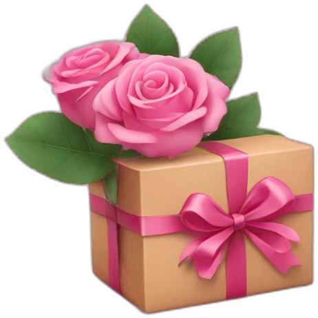Pink wrapped gift and roses  emoji